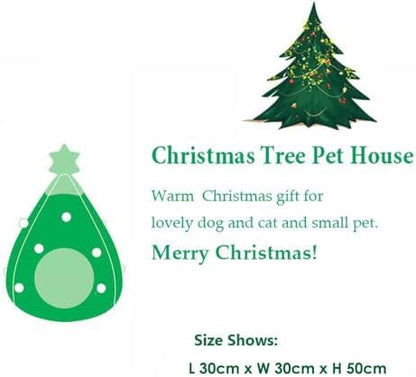 Christmas Cat Beds, Christmas Tree Cat Beds House, Portable Indoor Cat Igloo Xmas Bed Cave for Small Dogs and Small Animals, Green
