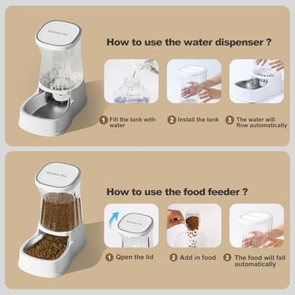 Automatic Dog Water Dispenser & Feeder Food Set, 304 Stainless Steel Bowls