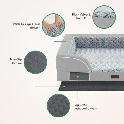 Orthopedic Dog Bed for Extra Large Dogs, 48x30in, Light Grey