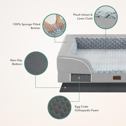 Orthopedic Washable Dog Bed for Medium Dogs, 35x22in, Light Grey