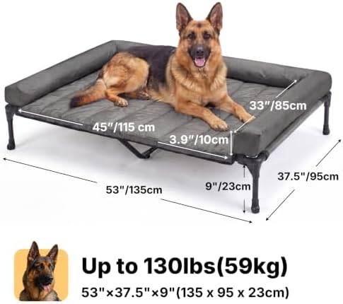 Veehoo Outdoor Elevated Dog Bed with Waterproof Bolster Cushion, Cooling