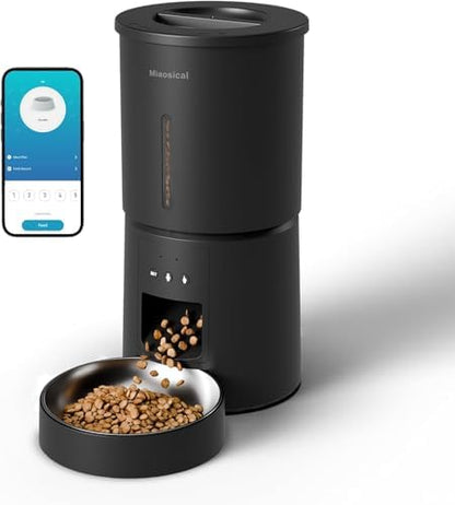 4.2L Automatic Cat Feeder,2.4G WiFi Timed Auto Cat Food Dispenser with 10s Voice Recorder,Dual Power Supply,4.2L Auto Cats Feeder(Black,Single Bowl)