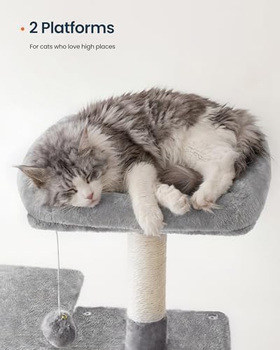 SONGMICS HOME Cat Tree for Indoor Cats, Multi-Level Cat Tower with Sisal Scratching Posts, Hammock and Condo, Light Gray