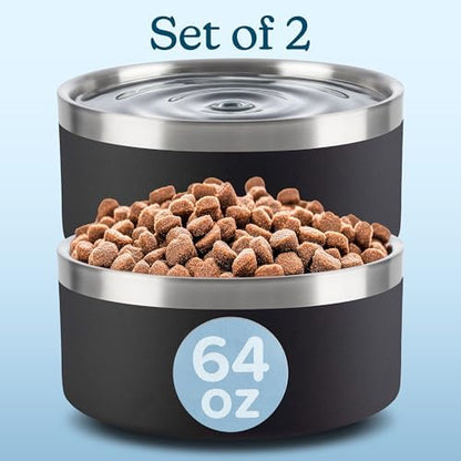 PETMAKER Stainless Steel Dog Bowls, Black, Set of 2, 64oz/8 Cups