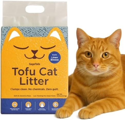 Natural Tofu Cat Litter, Fast Clumping and Scoops Easy, Dust-Free, Low Tracking, Quick Drying & Odor Control, Eco-Friendly Plant-Based Cat Litter 5.5lb/88oz – Linen Breeze (1 Pack)