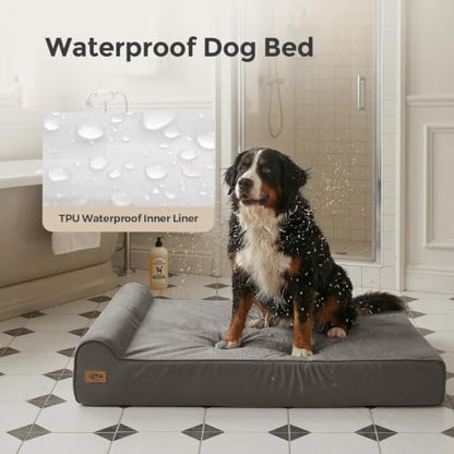 Sytopia XXL 35D Memory Foam Dog Bed for Extra Large Dogs – 7" Thick Orthopedic Pet Couch for Seniors and Big Breeds up to 150 Pounds, with Waterproof Liner & Washable Cover, 50"x 34"x 7", Dark Grey