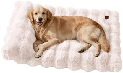 SOMAHE Plush Dog Bed Mat, Raised Pillow, 35 x 27 Inch, White