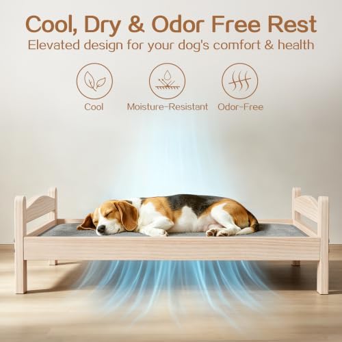 Elevated Dog Bed with Mat for Medium Dogs,Solid Wood,Spine-Friendly Design