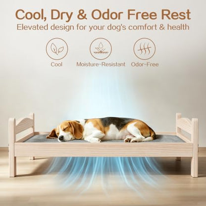 Elevated Dog Bed with Mat for Medium Dogs,Solid Wood,Spine-Friendly Design