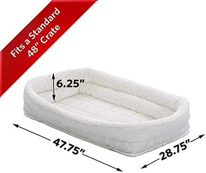 MidWest Homes for Pets XL QuietTime Double Bolster Pet Bed, White Plush 48-Inch Crate Mat with Stacked Bolsters, Machine Washable, Secure Fit with Elastic Straps