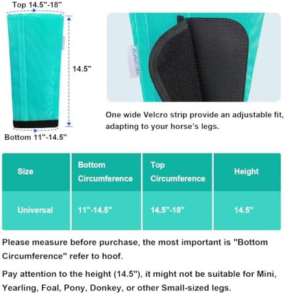 Fly Boots for Horses Set of 4, Equine Loose Fitting Leggings (Mint)