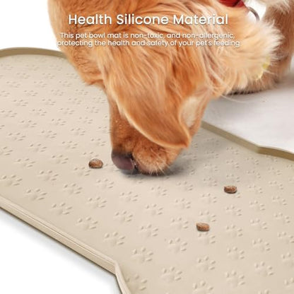PWTAA Dog Food Mat Anti-Slip Silicone Dog Bowl Mat Thicker Pet Placemat Waterproof Cat Feeder Pad with Raised Edge Puppy Kitten Feeding Mats Suitable Small Medium-Sized Dogs Cats Eating Tray