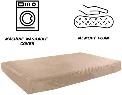Memory Foam Dog Bed - 2-Layer Orthopedic Pet Pad with Machine Washable Cover - 37x24 Pet Bed for Large Dogs by PETMAKER (Tan)