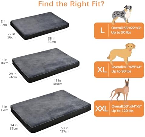 Amazon Basics Washable Dog Bed with Cooling Gel Memory Foam, Pressure-Relief Support for Dogs up to 50lbs, Non-Slip Bottom, Removable Cover, Large (35" x 22"), Grey