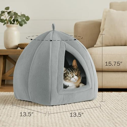 PETMAKER Indoor Cat House with Removable Foam Cushion, Gray, 13.5” x 15.75”