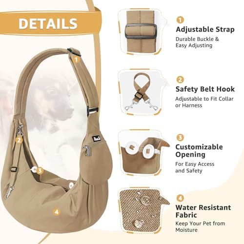 SlowTon Dog Carrier Sling - Thick Padded Shoulder Strap Adjustable, Brown M