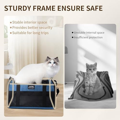 Pet Carrier Airline Approved, Soft Sided Cat Carrier for Small Pets up to 13 lbs, TSA Approved Dog Travel Bag, Portable Soft Sided Pet Carrier for Kittens and Puppies (Blue, Travel Litter Box)