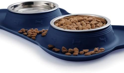 Hubulk Pet Dog Bowls 2 Stainless Steel Dog Bowl with No Spill Non-Skid Silicone Mat + Pet Food Scoop Water and Food Feeder Bowls for Feeding Small Medium Large Dogs Cats Puppies (Large, Navy Blue)