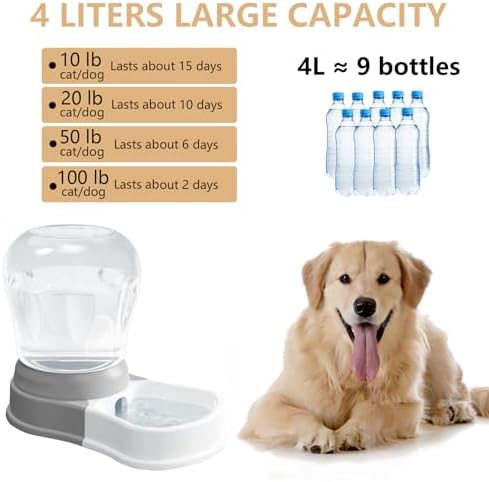 STALTWO 1 Gallon Automatic Gravity Dog Water Dispenser, BPA-Free, Grey