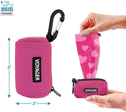 Best Pet Supplies Dog Poop Bag Holder Leash Attachment with Reusable Dispenser for Travel, Walking, Park, and Outdoor Use, Durable with Clip-On - Fuchsia, Mesh Dispenser w/15 Bags