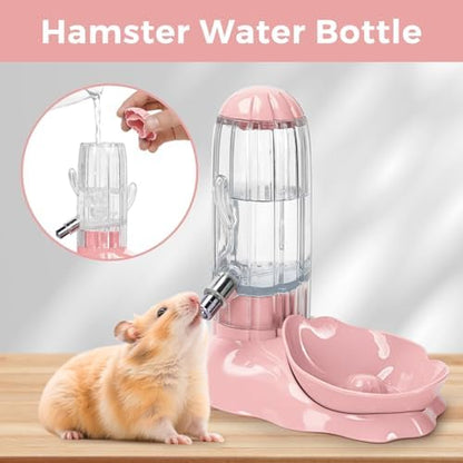 Vannon 2 in 1 Hamster Feeder Small Animal Water Bottle & Food Bowl Water Dispenser & Food Dish Bowl for Hamster, Small Mice, Rat, Gerbil, 4.6oz/130ml, BPA Free, Pink
