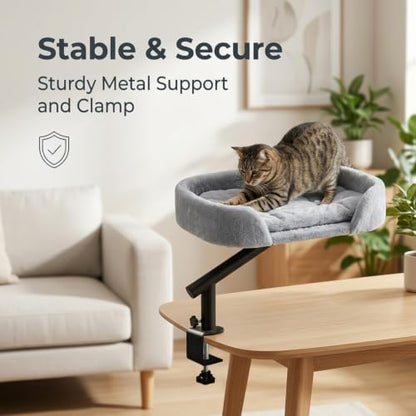 Clamp-On Desk Cat Bed, 16"x12" Cat Spacious Nest, Gray