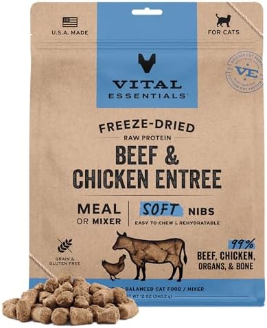 Vital Essentials Freeze Dried Cat Food, Beef & Chicken Nibs, 12 oz Bag