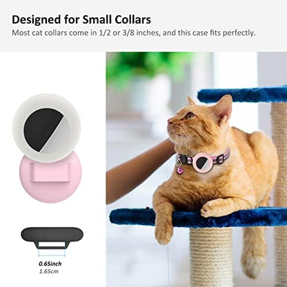 2022 AirTag Cat Collar Holder, Small AirTag Compatible Case, 2Pack Waterproof Cover for Pet Collar Within 3/8 inch (Pink&White)