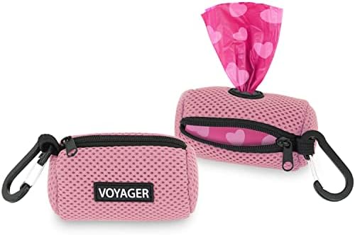 Best Pet Supplies Dog Poop Bag Holder Leash Attachment with Reusable Dispenser for Travel, Walking, Park, and Outdoor Use, Durable with Clip-On - Pink, Pack of 2, Mesh Dispenser w/30 Bags