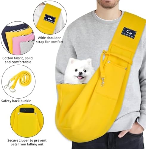 CUBY Dog and Cat Sling Carrier - Hands Free Reversible Small Pet Sling Carrier Bag - Soft Pouch and Tote Design - Suitable for Puppy, Small Dogs Cats Outdoor Travel(Yellow)
