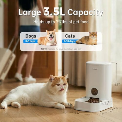 PAWGETHER® Gravity Cat Feeder, 1 Gallon/3.5L Dog Food Dispenser, No-Electricity Automatic Pet Feeder, Auto Refill Food Bowl for Cats & Small, Medium Dogs Easy to Fill