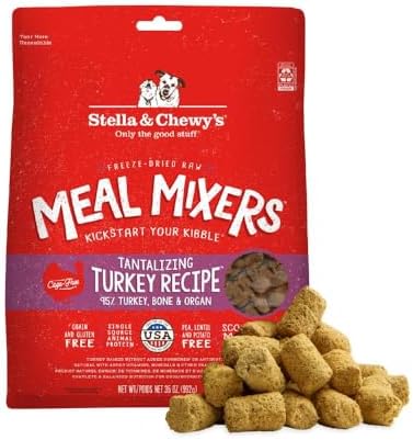 Stella & Chewy's Freeze-Dried Raw Tantalizing Turkey Meal Mixers- Dog Food Topper and Mixer - Made with 95% Cage-Free Turkey, Organs & Bone - Perfect for Picky Eaters - Grain-Free - 35 oz