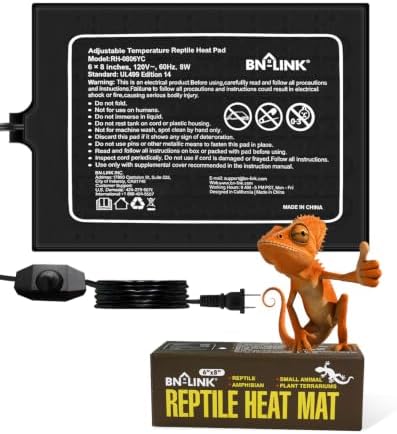 BN-LINK Reptile Heating Pad 6"X8" with Adjust Knob, Adjustable Temperature Under Tank Heater for Reptiles, Indoor Terraium Heating Mat for Turtles, Lizard, Snakes, Frogs, and Other Reptiles