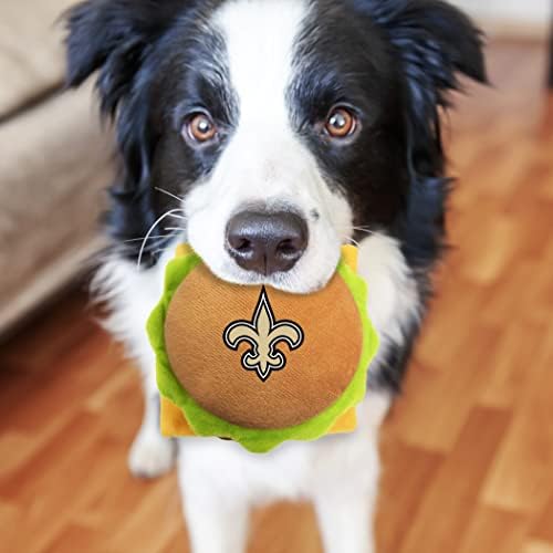 NFL New Orleans Saints Cheese Burger Plush Dog & CAT Squeak Toy - Cutest Stadium HAMBERGER Snack Plush Toy for Dogs & Cats with Inner Squeaker & Beautiful Football Team Name/Logo