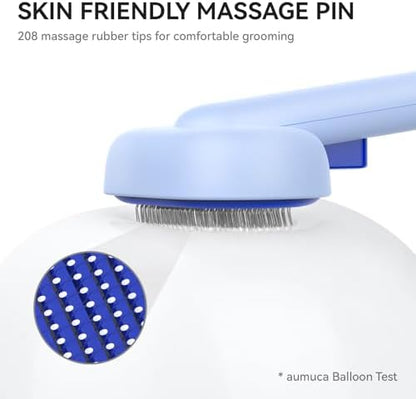 aumuca Skin Friendly Self-Cleaning Slicker Brush for Dogs & Cats, Gentle Pet Grooming Tool for Shedding & Deshedding, Efficient Hair Remover for Long & Short Haired Pets