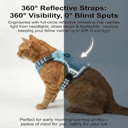 Luxelle Escape-Proof Cat Harness and Leash Set – Adjustable No Pull Soft Vest with 360° Reflective Straps, Built-in Pocket & Wrist Strap, Breathable Mesh Outdoor Harness for Cats & Kittens