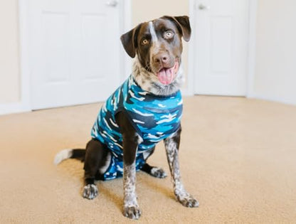 Suitical Recovery Suit for Dogs - Spay & Neutering Dog Surgery Recovery Suit for Male or Female - Soft Fabric for Skin Issues - Small - Neck to Tail 16.9-20.1 Inch, Chest 23-34 Inch - Blue Camouflage