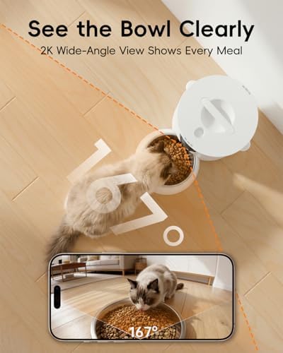 ZUMIMALL Automatic Cat Feeder with 2K Camera, Full Bowl Visibility Grey