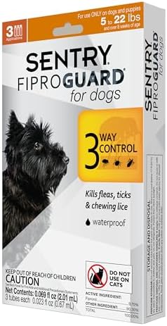 Sentry Fiproguard for Dogs, Flea and Tick Prevention for Dogs (5-22 Pounds), Includes 3 Month Supply of Topical Flea Treatments