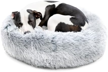 Barkbox Dog Bed, 2-in-1 Memory Foam Donut Cuddler Dog and Cat Bed, Calming Orthopedic Joint Relief Fur Crate Lounger for Pets, Machine Washable + Removable Cover, Waterproof Lining, Includes Toy