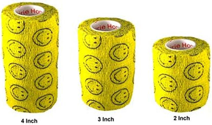 2 Pack Premium Vet Wrap - Self Adhesive Bandage Wrap & Athletic Tape - 4" x 5 Yards Elastic & Self-Sticking Cohesive Bandage for Pets, Sports, Wrists, & Ankles - Yellow with Smiles by Prairie Horse