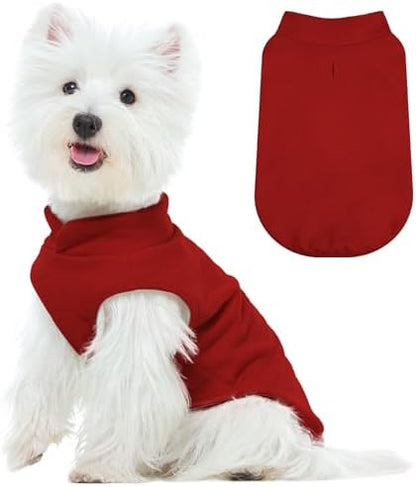 FUAMEY Dog Fleece Vest for Small Dogs,Warm Stretchy Dog Sweatshirts Pullover with Leash Hole Dogs Sweater Soft Pet Turtleneck Cozy Pet Vest Lightweight Sleeveless Red XS