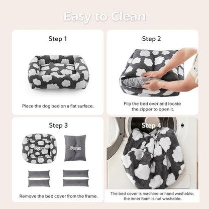 JOEJOY Small Dog Bed for Small Dogs, Rectangle Washable Orthopedic Dog Bed with Removable Zipper Cover, Cute Soft Calming Puppy Pet Bed with Jacquard Shaggy Plush & Non Skid Bottom