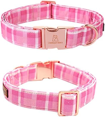 Lionheart glory Pink Plaid Dog Collar, Adjustable Dog Collar with Bowtie, Pet Gift Girl Collar for Dog Soft Bowtie Dog Collars for Small Dogs