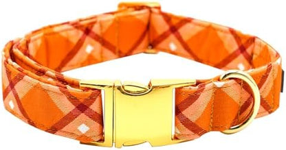 Dog Collars, Fall Dog Collar Orange Plaid Print Pet Collar Durable Metal Collar Cute Girl Boy Dog Collars Adjustable Dog Collar for Large Dogs