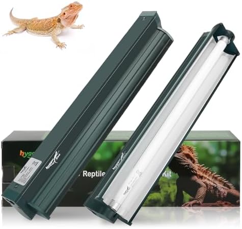 T5 Reptile Light Fixture Green Combo Kit 8W Light Fixture Reptile Terrarium Hood 10.0 UVB Light Bulb Fluorescent Tube Ideal for Tropical and Deserts Such as Bearded Dragon Lizards and Tortoises