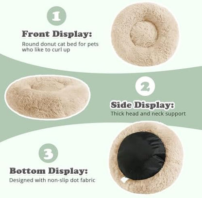 JOLLYVOGUE Dog & Cat Bed, Calming Anti-Anxiety Pet Bed for Small Dogs, Fluffy Donut Cushion for Small and Medium Pets (23")
