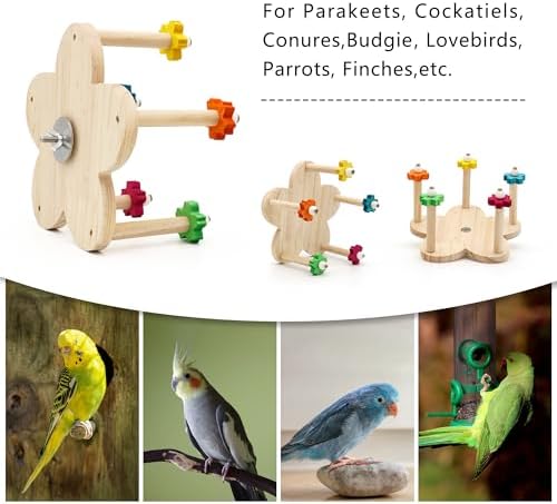 Bird Rotating Perch Toy, Wooden Ferris Wheel Parrot Toy