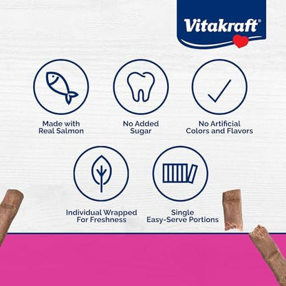 Vitakraft PurrSticks for Cats - Nutritious & Healthy Soft Cat Treats - Gently Oven Roasted Meat Sticks for Cats w/ 70% Meat - Easy-to-Serve Cat Chew Sticks (Salmon, 60 Pack)