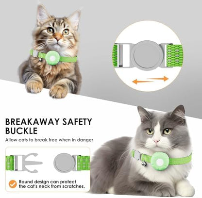 Cat Tracker, GPS Tracker, Compatible with Apple Find My App(Only iOS), Waterproof Cat Tracker Collar with Bell and Safety Elastic Buckle, No Monthly Subscription Fee, Up to 1-Year Battery, Green